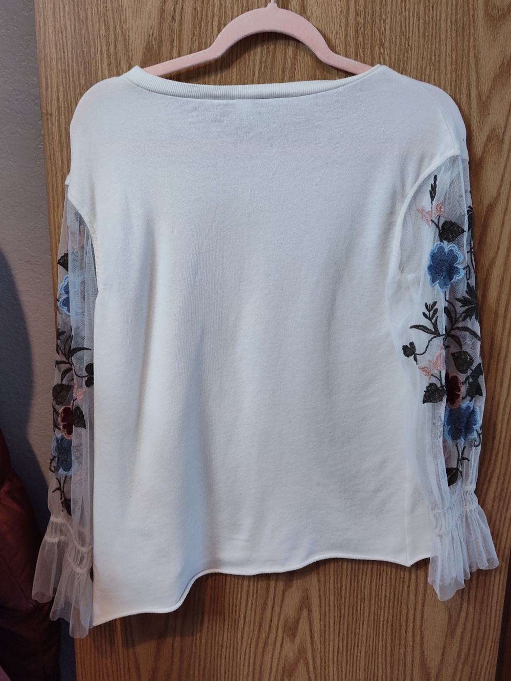 bp Cream Pullover with Sheer Embroidered Floral Sleeves - Picture 2 of 4